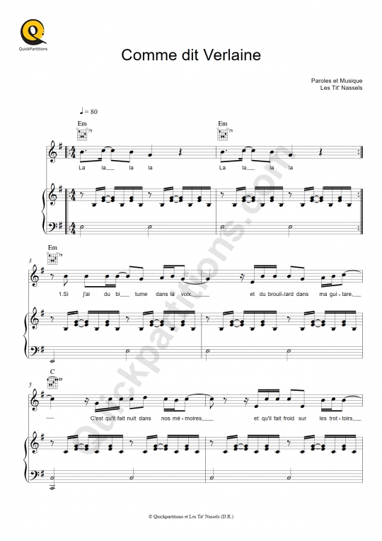 Comme dit Verlaine Piano Sheet Music - Les Tit'nassels