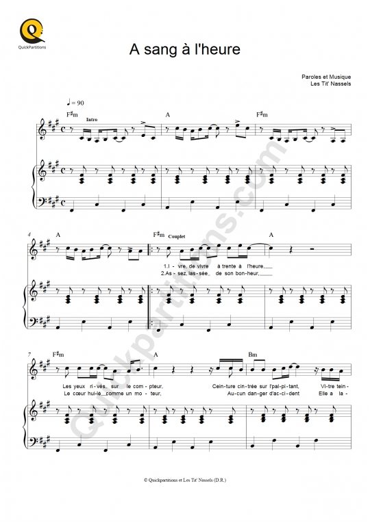 A Sang A L'heure Piano Sheet Music - Les Tit'nassels