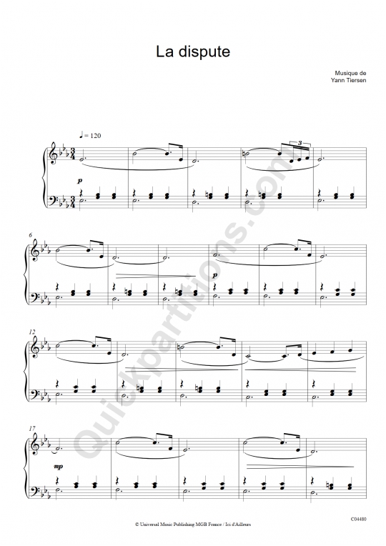 La dispute Piano Sheet Music - Le Fabuleux Destin d'Amélie Poulain