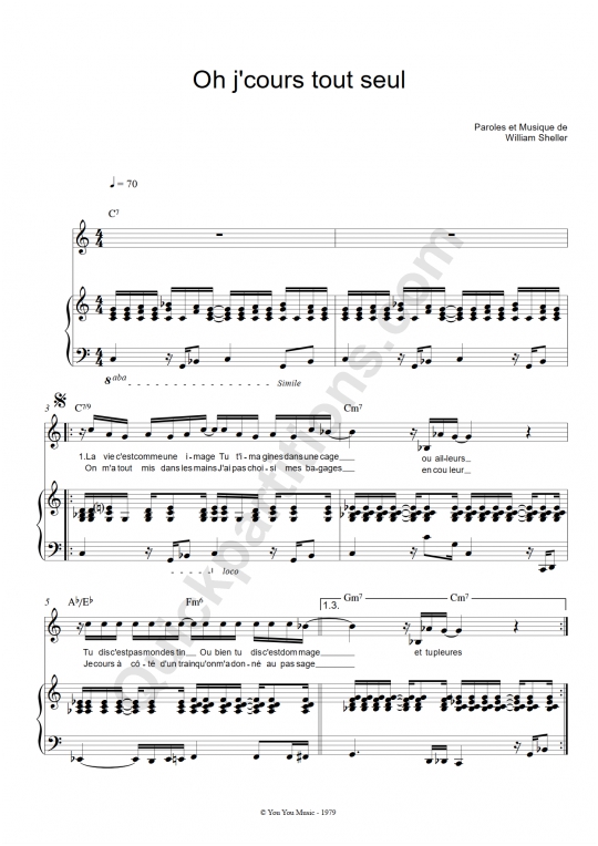 Oh j'cours tout seul Piano Sheet Music - William Sheller