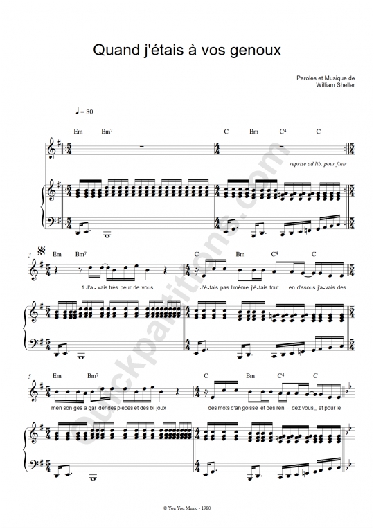 Partition piano Quand j'étais à vos genoux - William Sheller