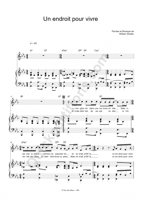 Un endroit pour vivre Piano Sheet Music - William Sheller