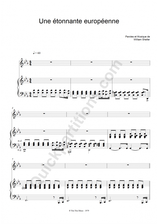 Une étonnante européenne Piano Sheet Music - William Sheller