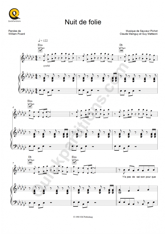 Partition piano Nuit de folie - Début de soirée