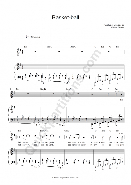 Basket Ball Piano Sheet Music - William Sheller