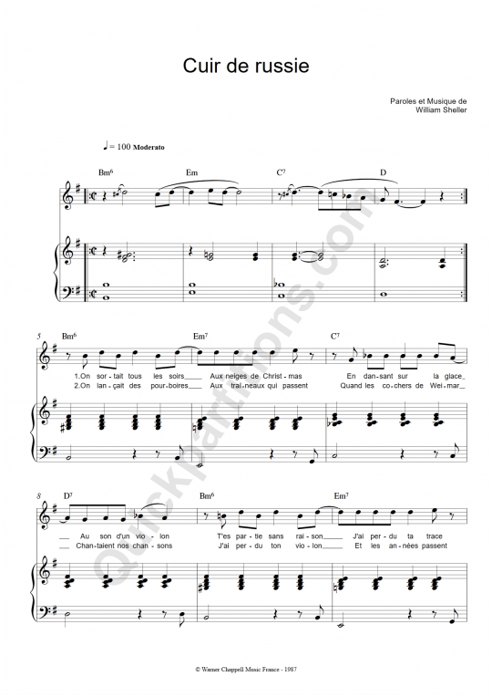 Cuir de russie Piano Sheet Music - William Sheller