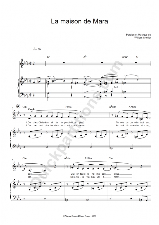 La maison de mara Piano Sheet Music - William Sheller