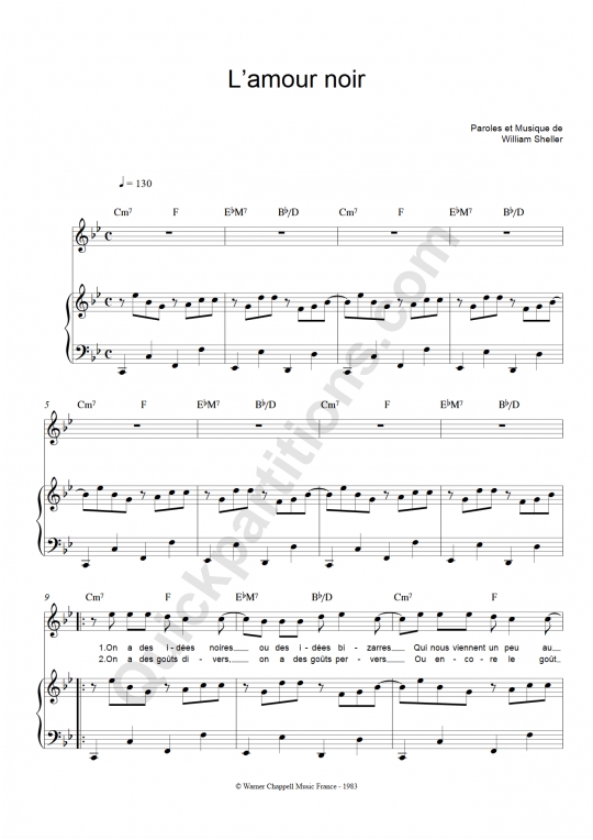L'amour noir Piano Sheet Music - William Sheller