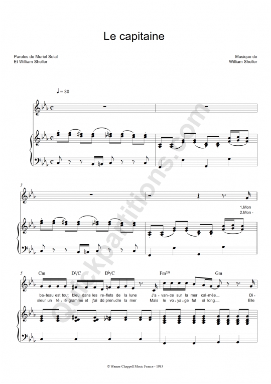 Le capitaine Piano Sheet Music - William Sheller