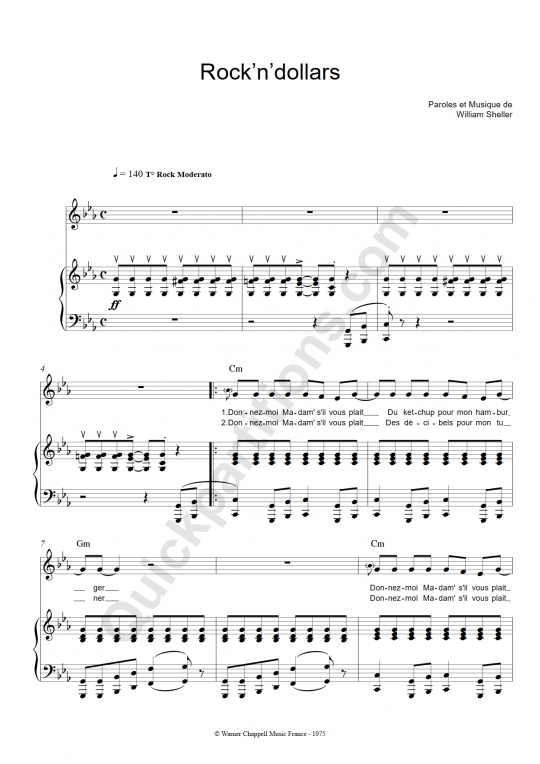 Partition piano Rock'n'Dollars de William Sheller