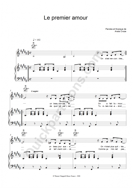 Partition Piano Le Premier Amour Anais Partition Digitale