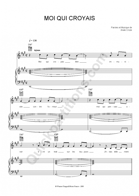Moi Qui Croyais Piano Sheet Music - Anais