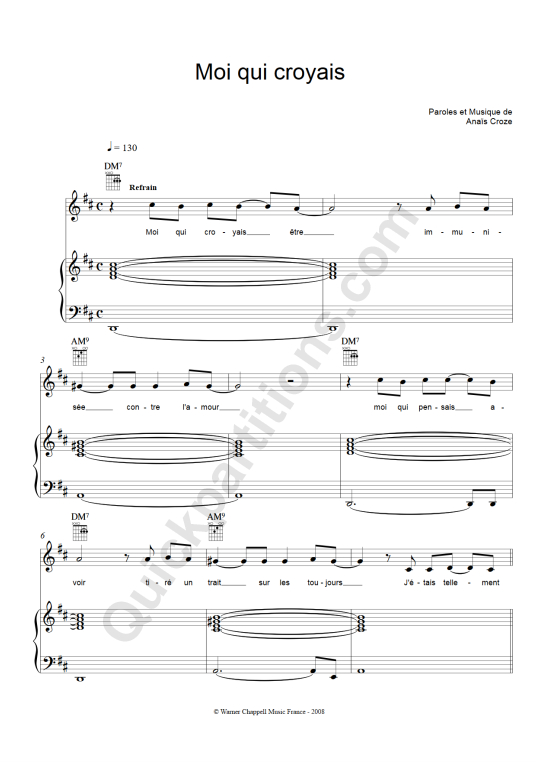 Moi Qui Croyais Piano Sheet Music - Anais
