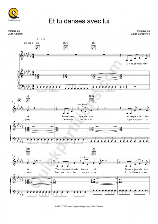 Partition piano Et tu danses avec lui - C Jérôme