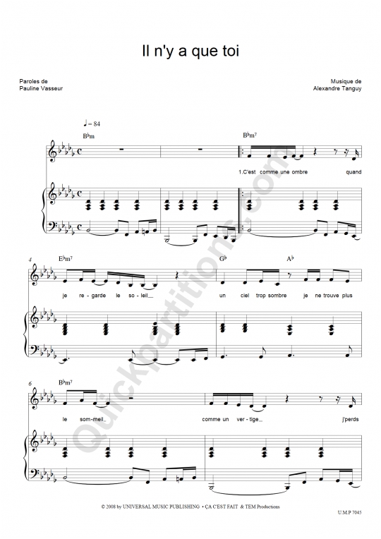 Partition piano Il n'y a que toi - Pauline