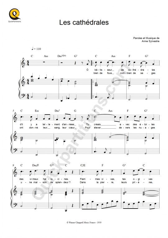 Les cathédrales Piano Sheet Music - Anne Sylvestre