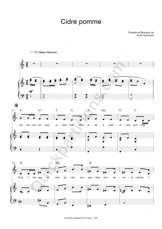 Cidre pomme Piano Sheet Music - Anne Sylvestre