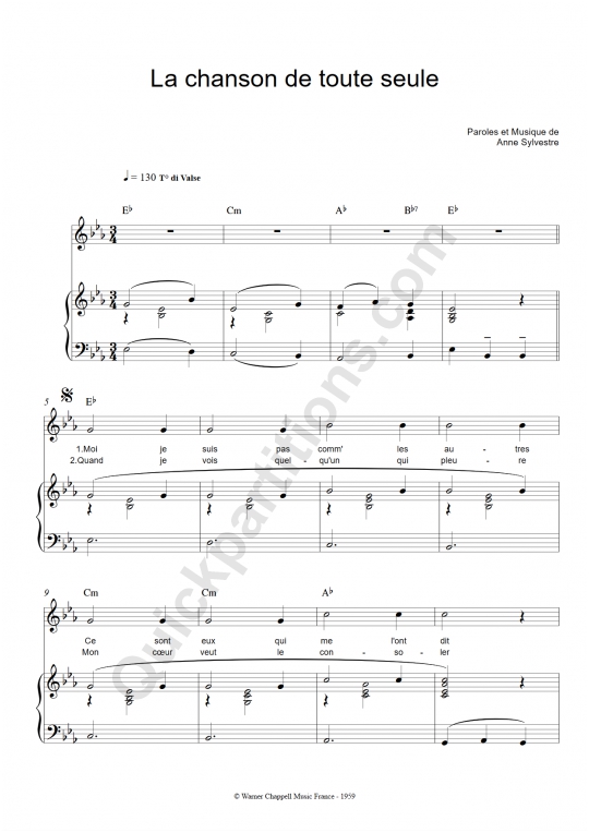 La chanson de toute seule Piano Sheet Music - Anne Sylvestre