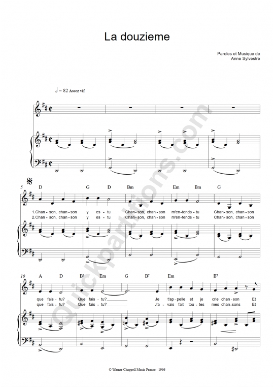 La douzieme Piano Sheet Music - Anne Sylvestre