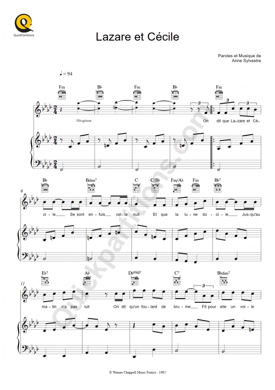 Lazare et Cécile Piano Sheet Music from Anne Sylvestre