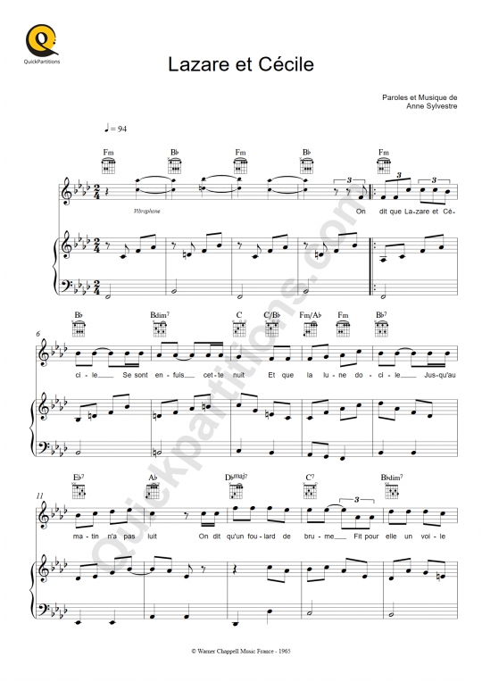 Lazare et Cécile Piano Sheet Music - Anne Sylvestre