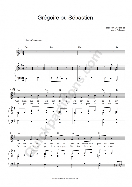 Grégoire ou Sébastien Piano Sheet Music - Anne Sylvestre