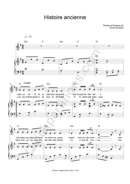 Histoire ancienne Piano Sheet Music - Anne Sylvestre