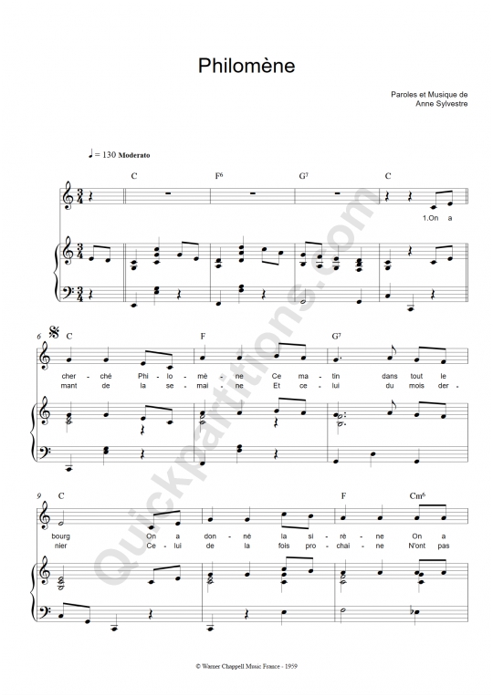 Philomène Piano Sheet Music - Anne Sylvestre