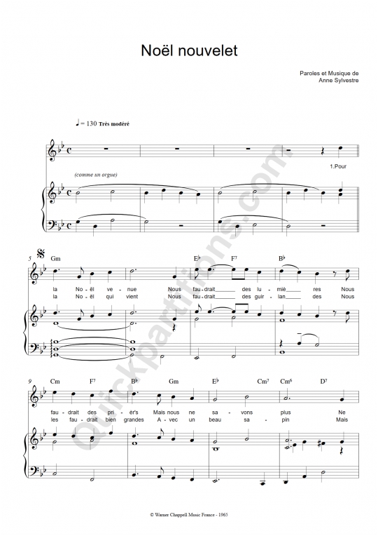 Noël nouvelet Piano Sheet Music - Anne Sylvestre