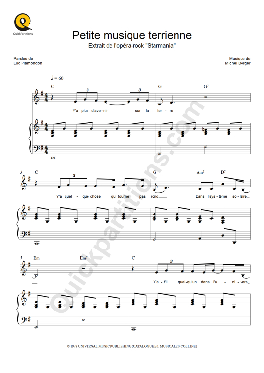 Petite musique terrienne Piano Sheet Music - Starmania