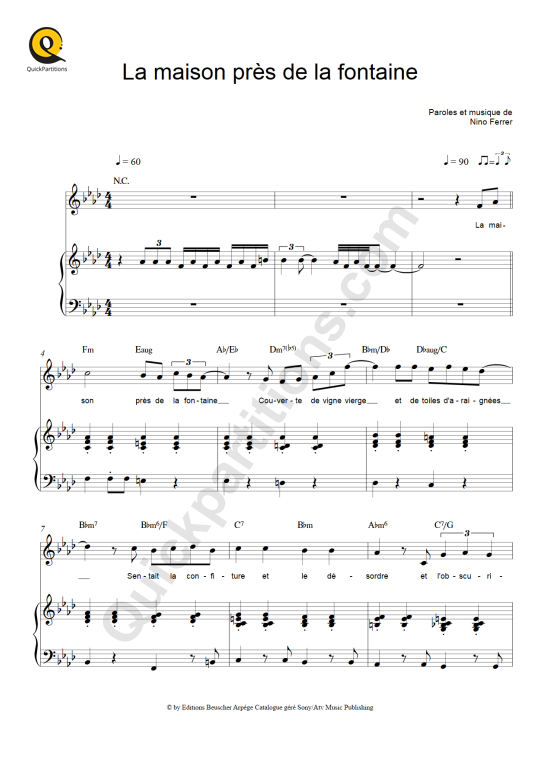 Partition piano La maison près de la fontaine - Nino Ferrer