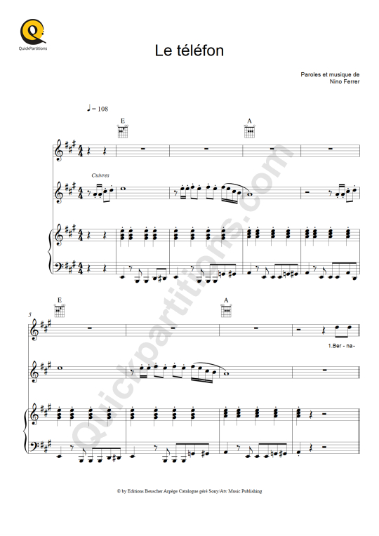 Le Téléfon Piano Sheet Music - Nino Ferrer