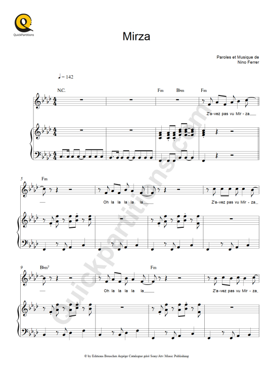 Partition piano Mirza - Nino Ferrer