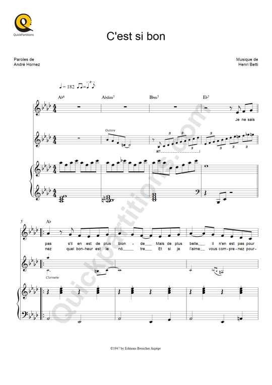 C'est si bon Piano Sheet Music - Yves Montand