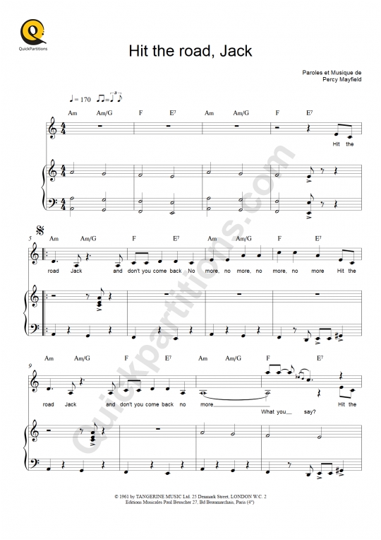 Hit the road, Jack Piano Sheet Music - Ray Charles