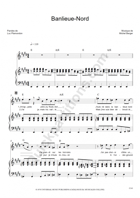 Banlieue-Nord Piano Sheet Music - Starmania