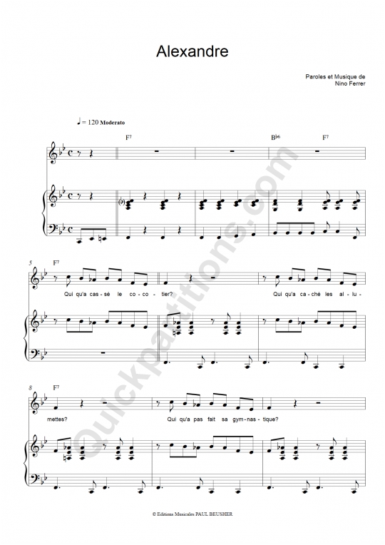 Alexandre Piano Sheet Music - Nino Ferrer