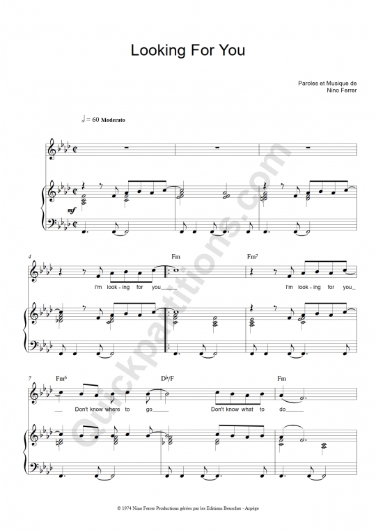 Partition piano Looking For You de Nino Ferrer