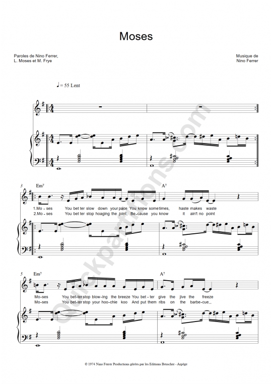 Partition piano Moses - Nino Ferrer