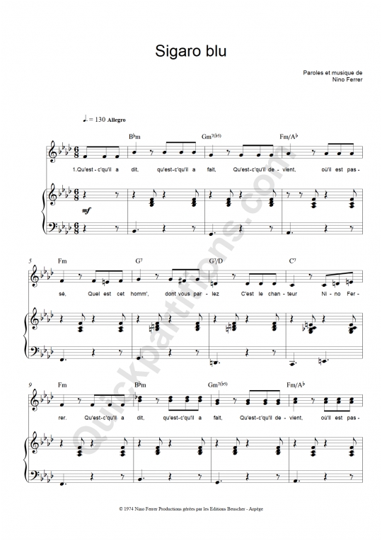 Partition piano Sigaro blu - Nino Ferrer