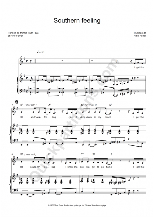 Southern Feeling Piano Sheet Music - Nino Ferrer