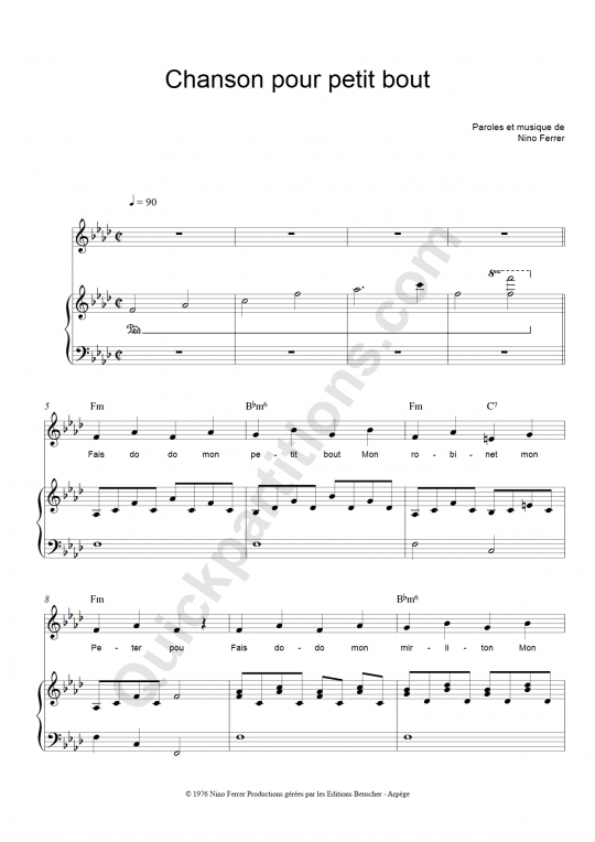 Partition piano Chanson pour petit bout - Nino Ferrer
