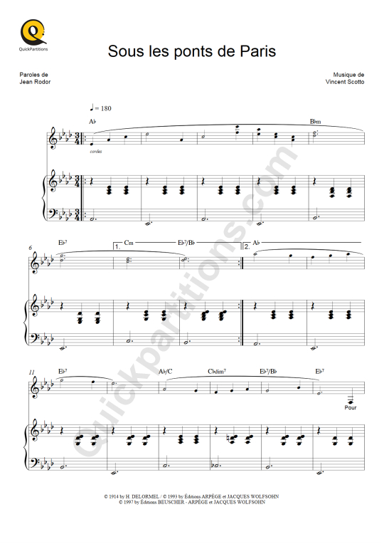 Sous les ponts de Paris Piano Sheet Music - Lucienne Delyle