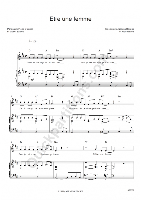 Etre une femme Piano Sheet Music - Michel Sardou