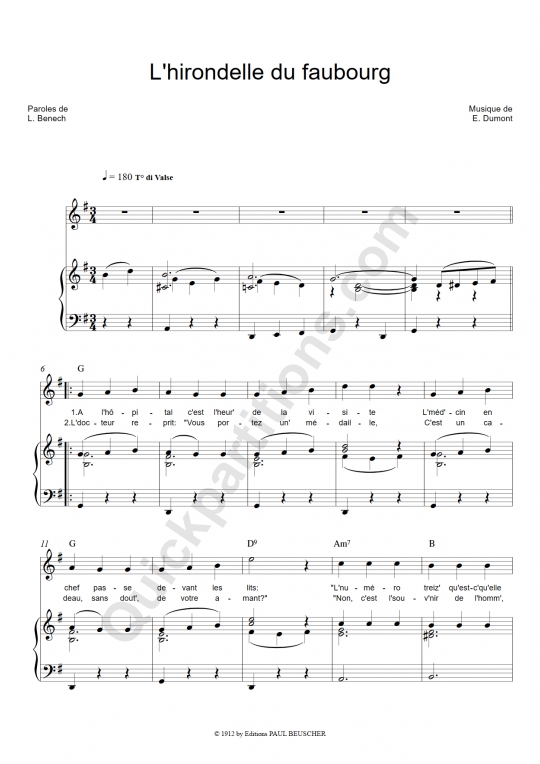 L'hirondelle du Faubourg Piano Sheet Music - Georgette Plana