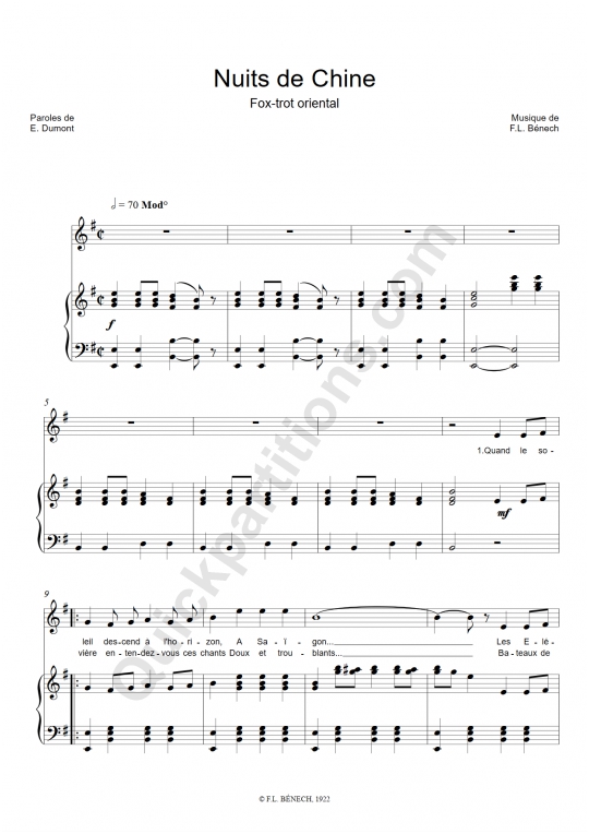 Nuits de Chine Piano Sheet Music - Anny Flore