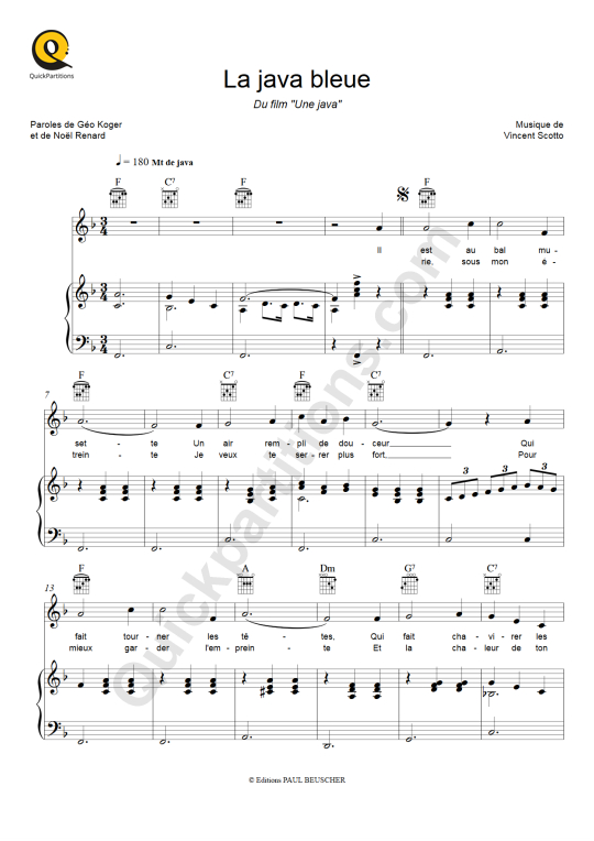 La java bleue Piano Sheet Music - Georgette Plana