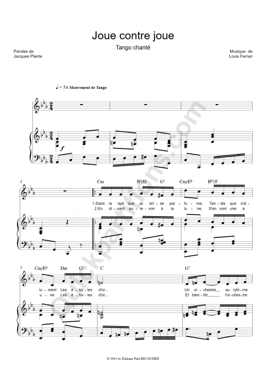 Partition piano Joue contre joue - Yvette Giraud