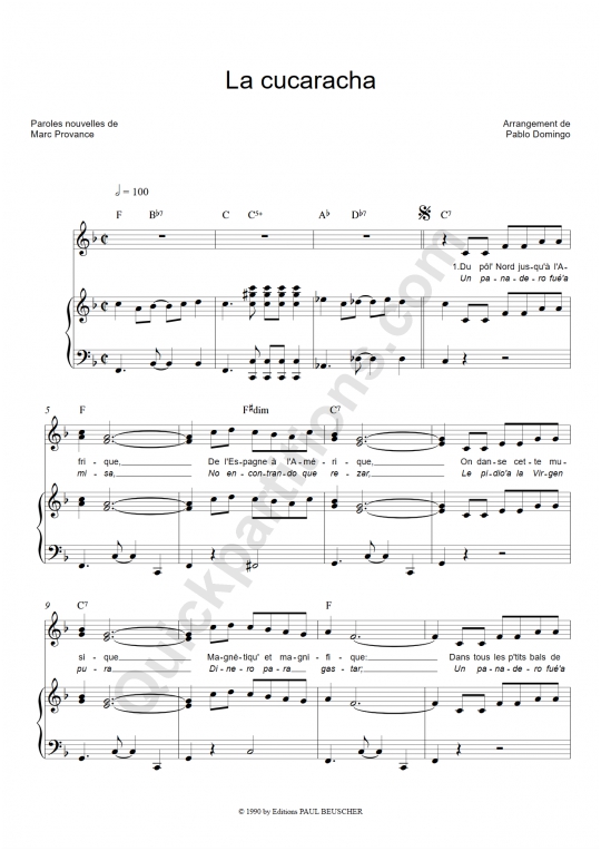 Partition piano La cucaracha - Los cucaracheros