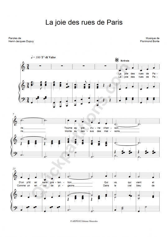 La joie des rues de Paris Piano Sheet Music - Maurice Chevalier